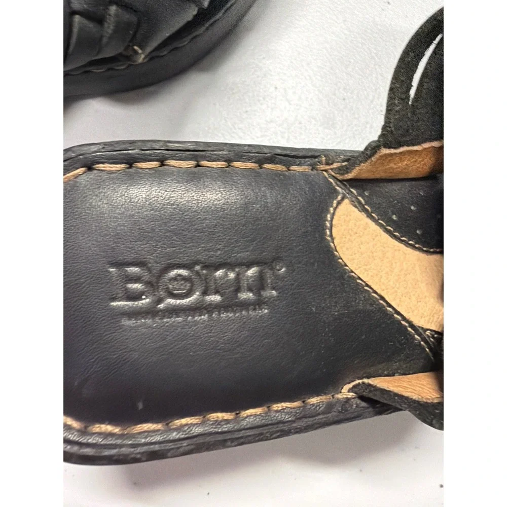 Born Black Leather Woven Huarache Platform Wedge Sandals Womens 8 Slide Shoes